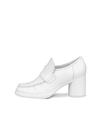 Women's ECCO® Sculpted LX 55 Leather Block-Heeled Loafer - White - Outside