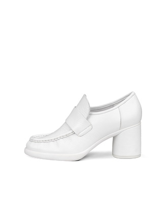 Women's ECCO® Sculpted LX 55 Leather Block-Heeled Loafer - White - Outside