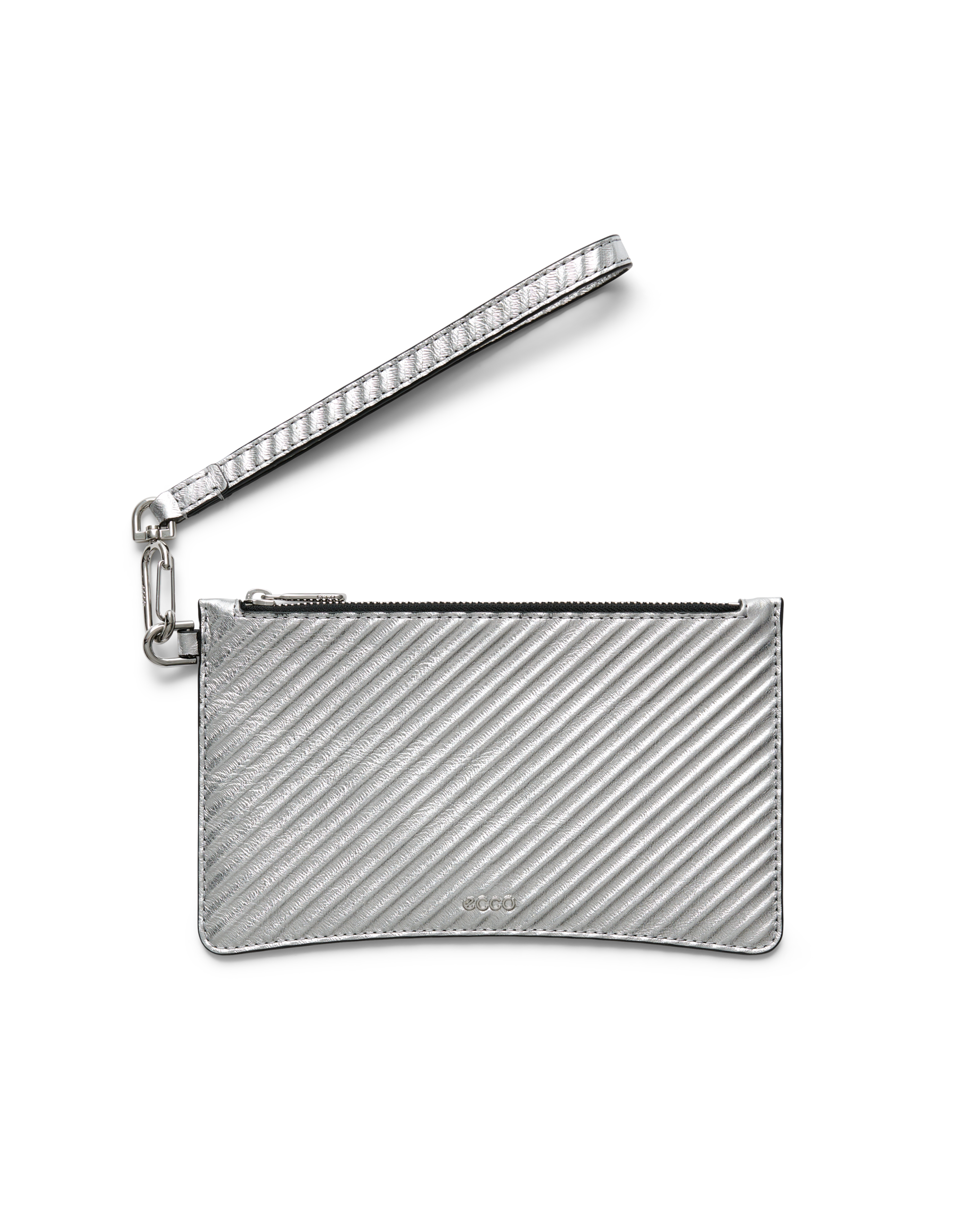 ECCO® Wristlet Metallic Leather Pouch Bag - Silver - Main