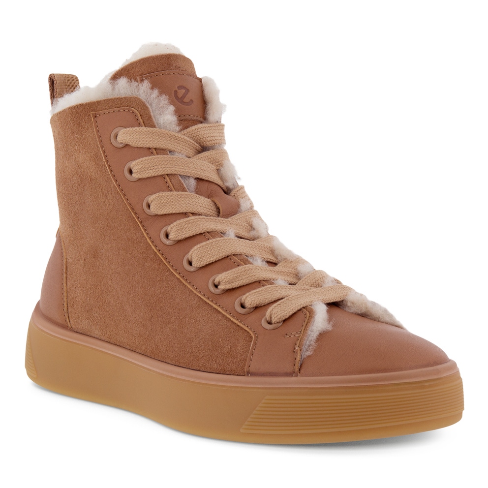 Women's ECCO® Street Tray Suede High-Top Sneaker - Brown - Main