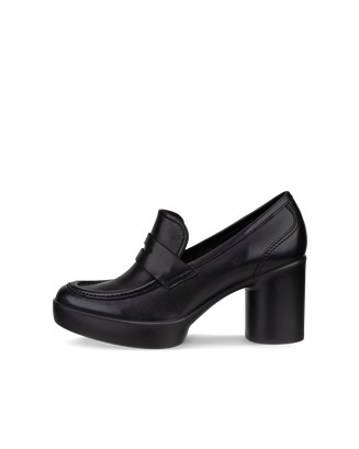 Women's ECCO® Shape Sculpted Motion 55 Leather Block-Heeled Loafer - Black - Outside