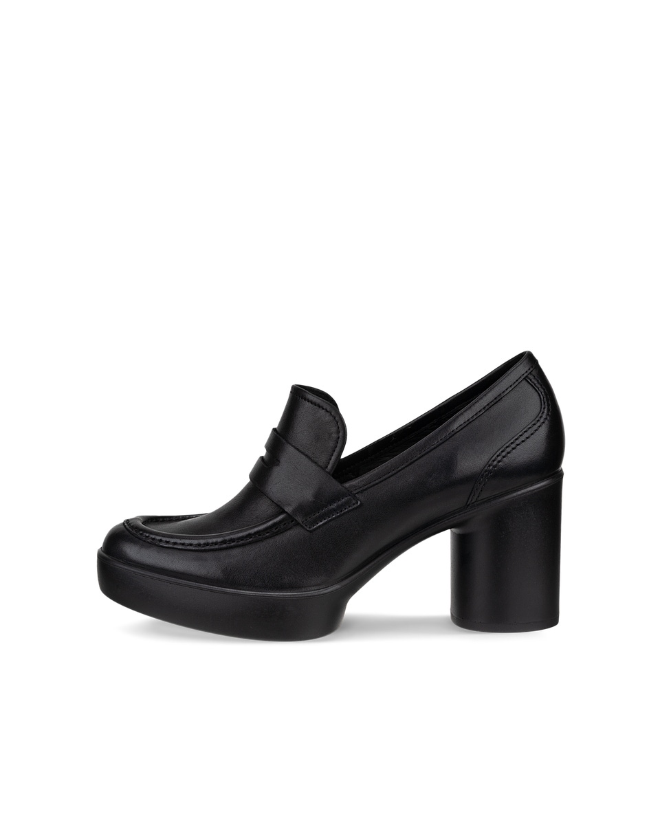 Women s ECCO Shape Sculpted Motion 55 Leather Block Heeled Loafer Black