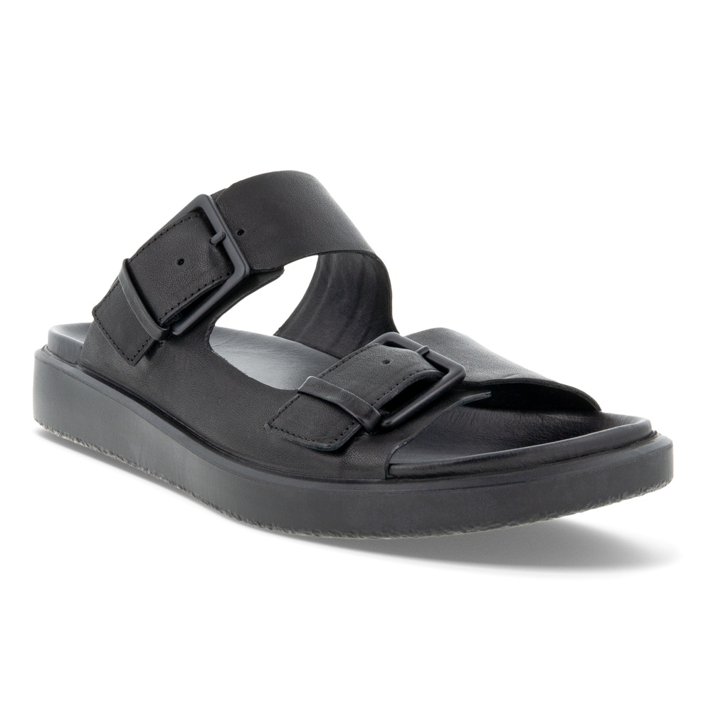 Men's ECCO® Flowt Leather Flat Sandal - Black - Main