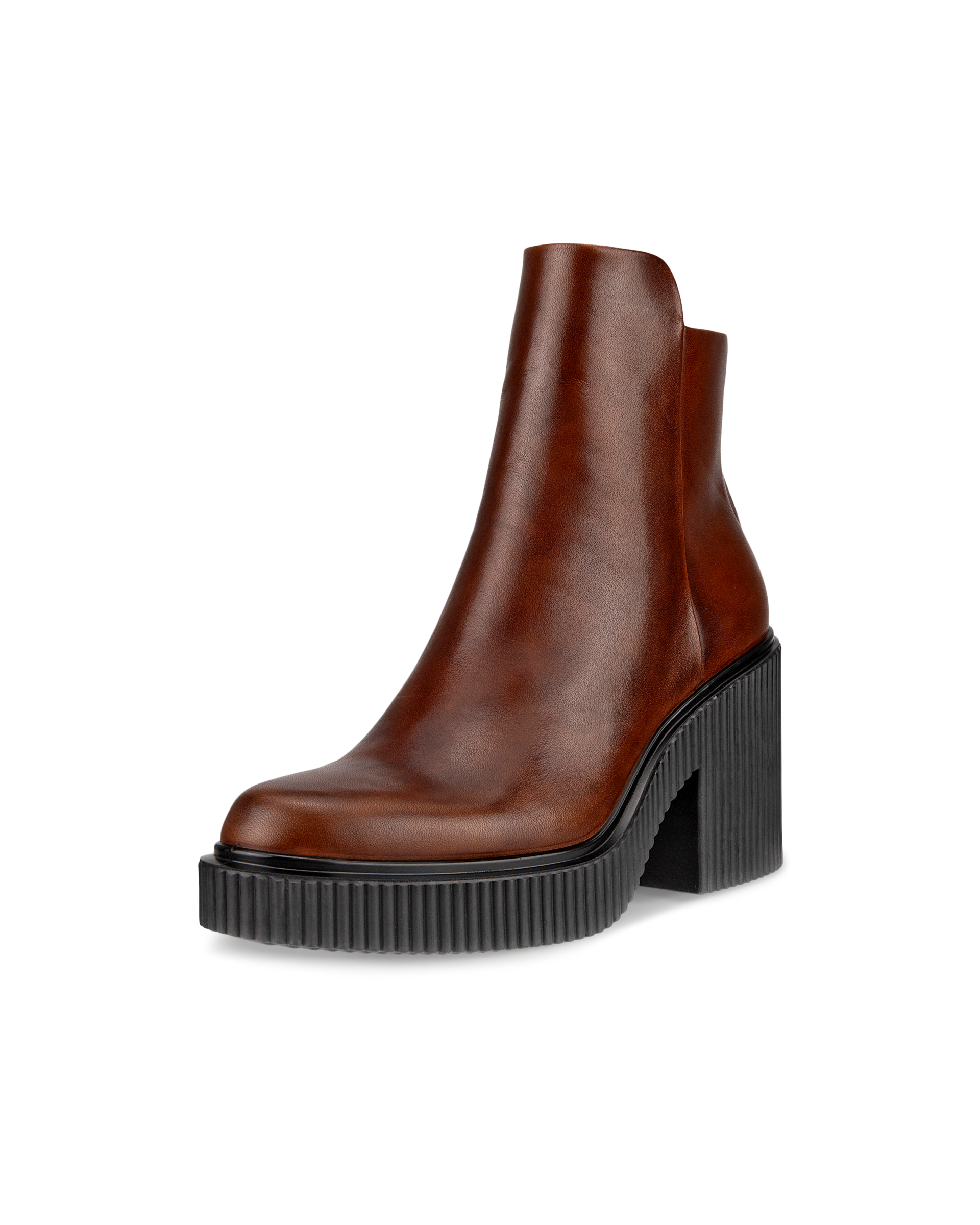 여성용 ECCO Fluted Heel 가죽 앵클 부츠 - Brown - Main