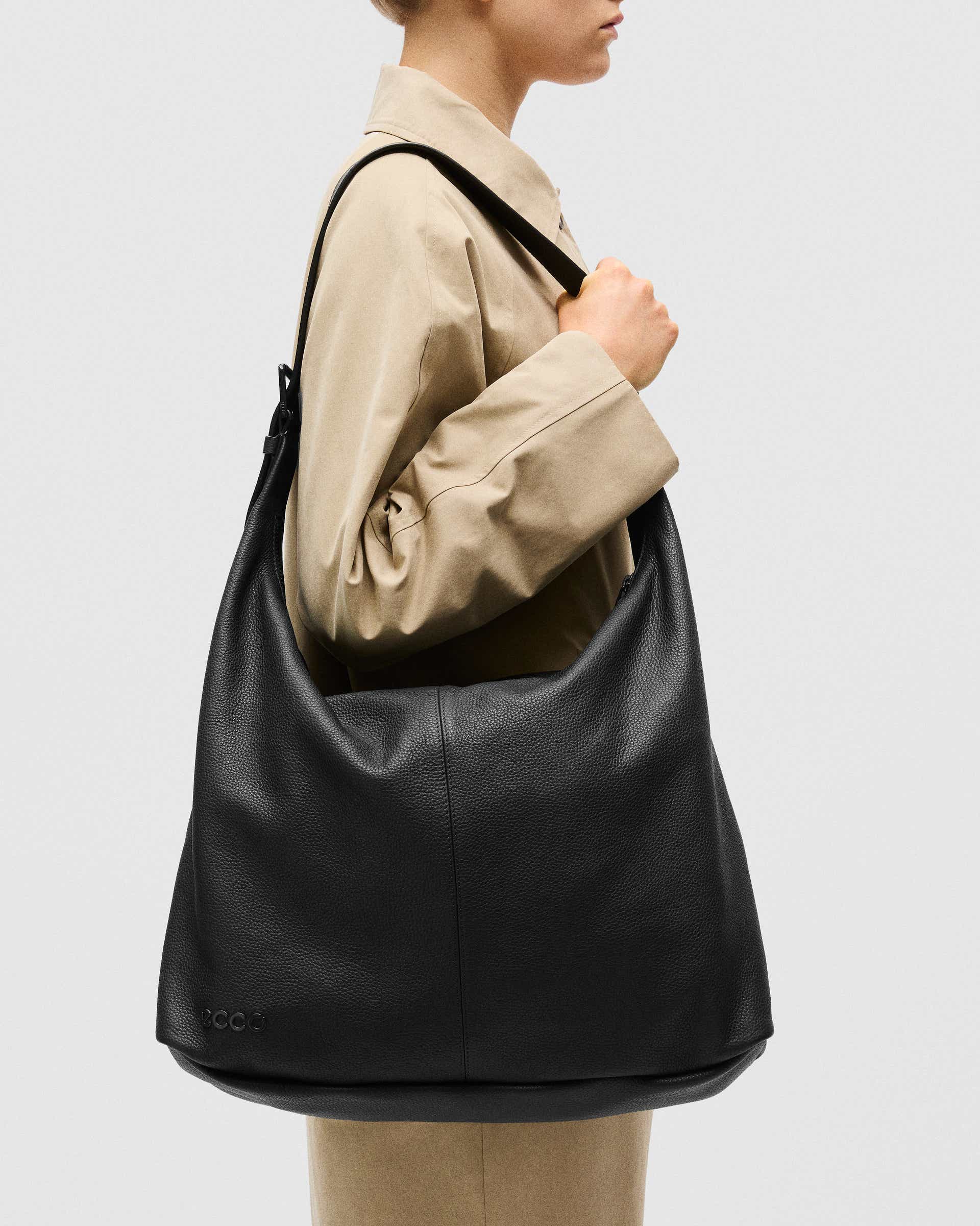 ECCO® Soft Pebbled Leather Large Hobo Bag - Black - Lifestyle image-1