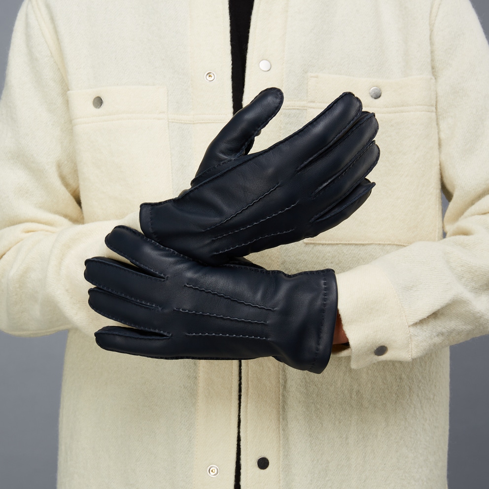 Unisex ECCO® Stitched Gloves Leather Gloves - Blue - Modelshot-1