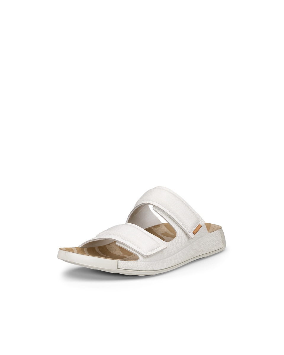 Men s ECCO Cozmo 60 Leather Two Strap Sandal White