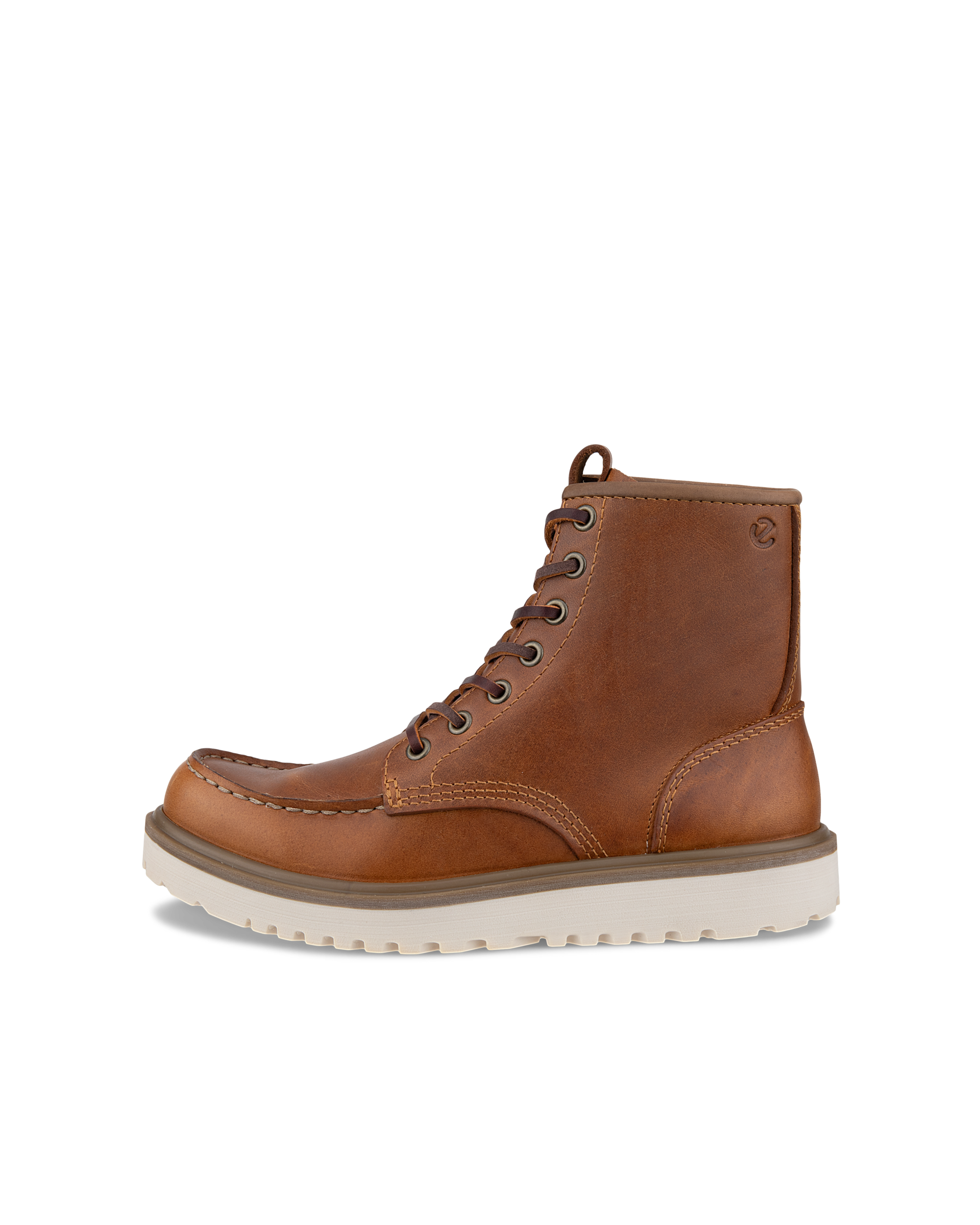 Women's ECCO® Staker Leather Moc-Toe Boot - Brown - Outside