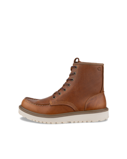 Women's ECCO® Staker Leather Moc-Toe Boot - Brown - Outside