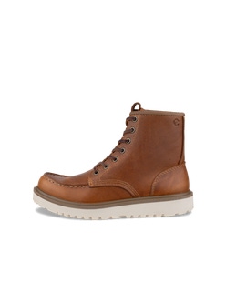 Women's ECCO® Staker Leather Moc-Toe Boot - Brown - Outside