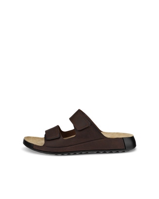 Men's ECCO® Cozmo Nubuck Two Strap Sandal - Brown - Outside