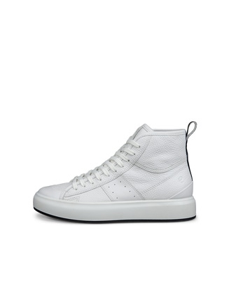 Women's ECCO® Street Ace Leather High-Top Sneaker - White - Outside