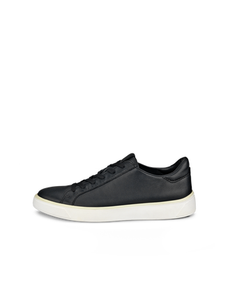 Men's ECCO® Street Tray Leather Sneaker - Black - Outside