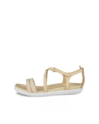 Women's ECCO® Simpil Leather Flat Sandal - Yellow - Outside