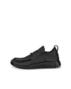 Men's ECCO® Cozmo Shoe Leather Moc-Toe Shoe - Black - Outside