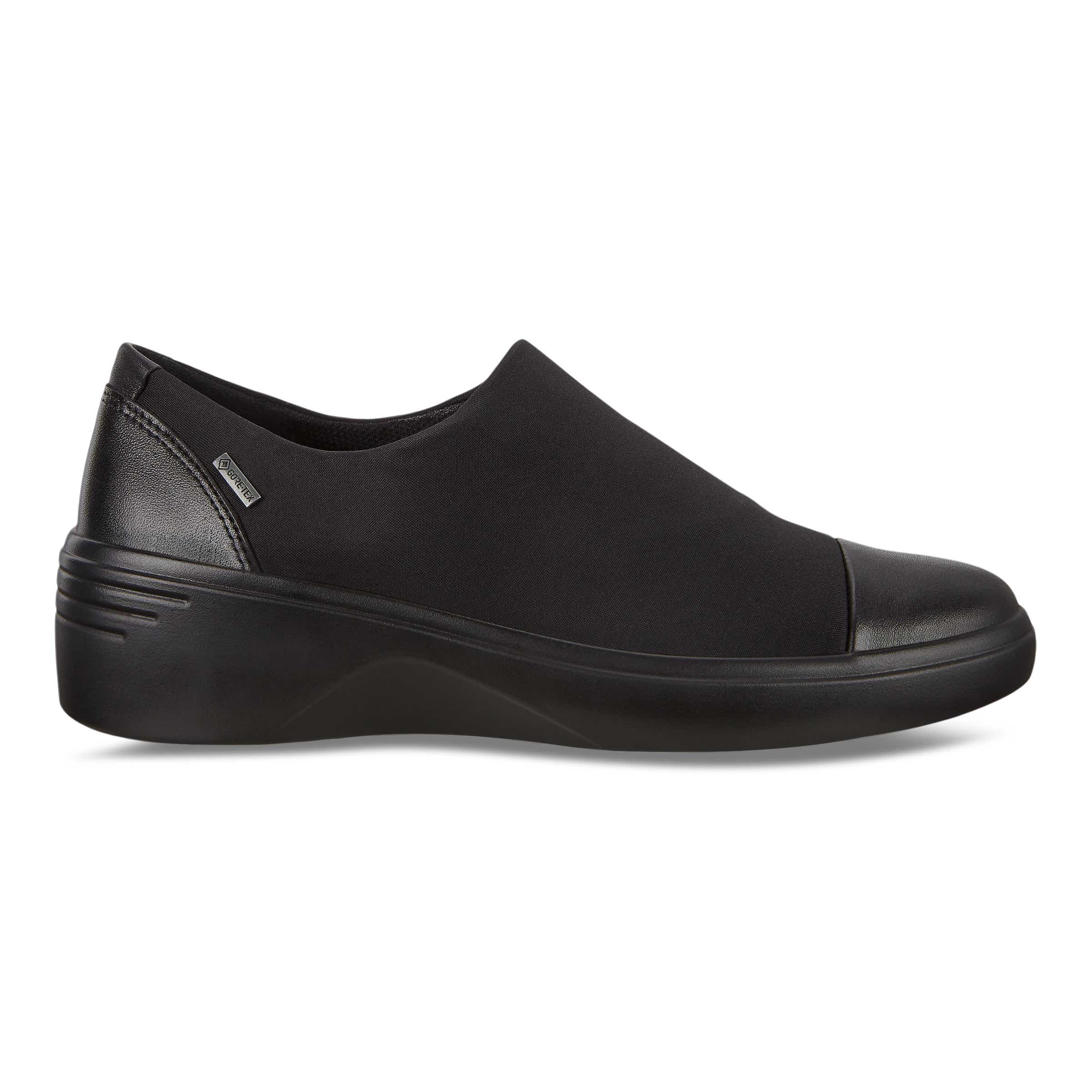 ECCO Soft 7 Wedge ウィメンズ レザーGore-Texウェッジソールスリッポン - 黒 - Outside