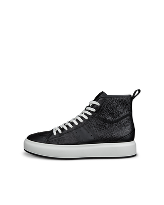 Men's ECCO® Street Ace Leather High-Top Sneaker - Black - Outside