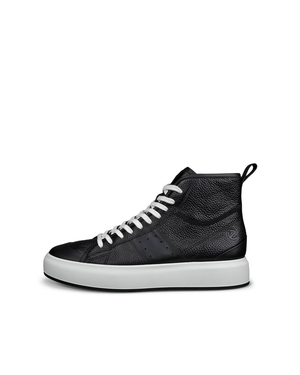 Men's ECCO® Street Ace Leather High-Top Sneaker - Black - Outside