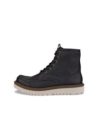 Women's ECCO® Staker Leather Moc-Toe Boot - Black - Outside