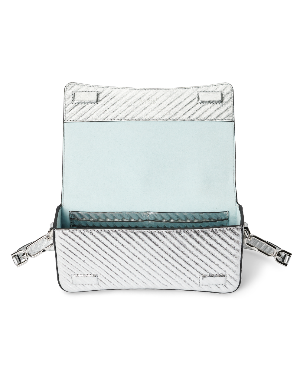 ECCO® Pinch Metallic Leather Shoulder Bag - Silver - Inside