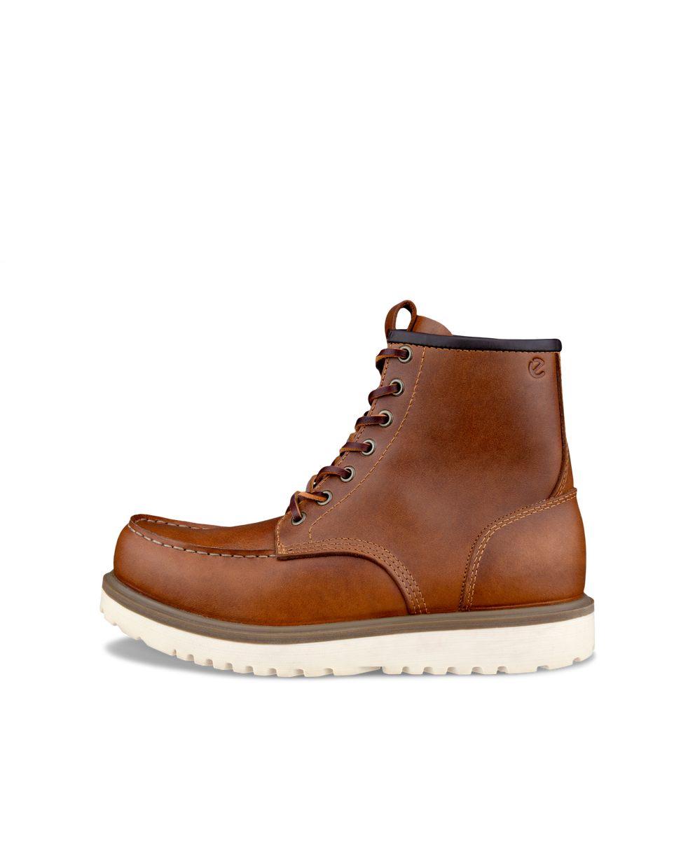 Men's ECCO® Staker Leather Moc-Toe Boot - Brown - Outside