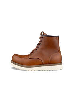 Men's ECCO® Staker Leather Moc-Toe Boot - Brown - Outside