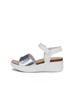 Women's ECCO® Flowt Leather Cork Heeled Wedge Sandal - White - Outside