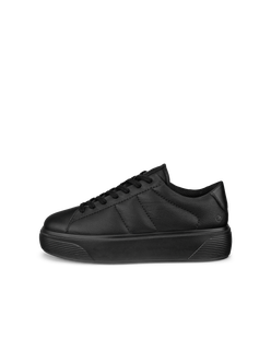 Women's ECCO® Street Platform Leather Platform Sneaker - Black - Outside