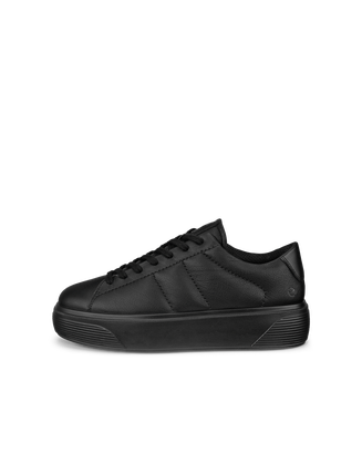 Women's ECCO® Street Platform Leather Platform Sneaker - Black - Outside