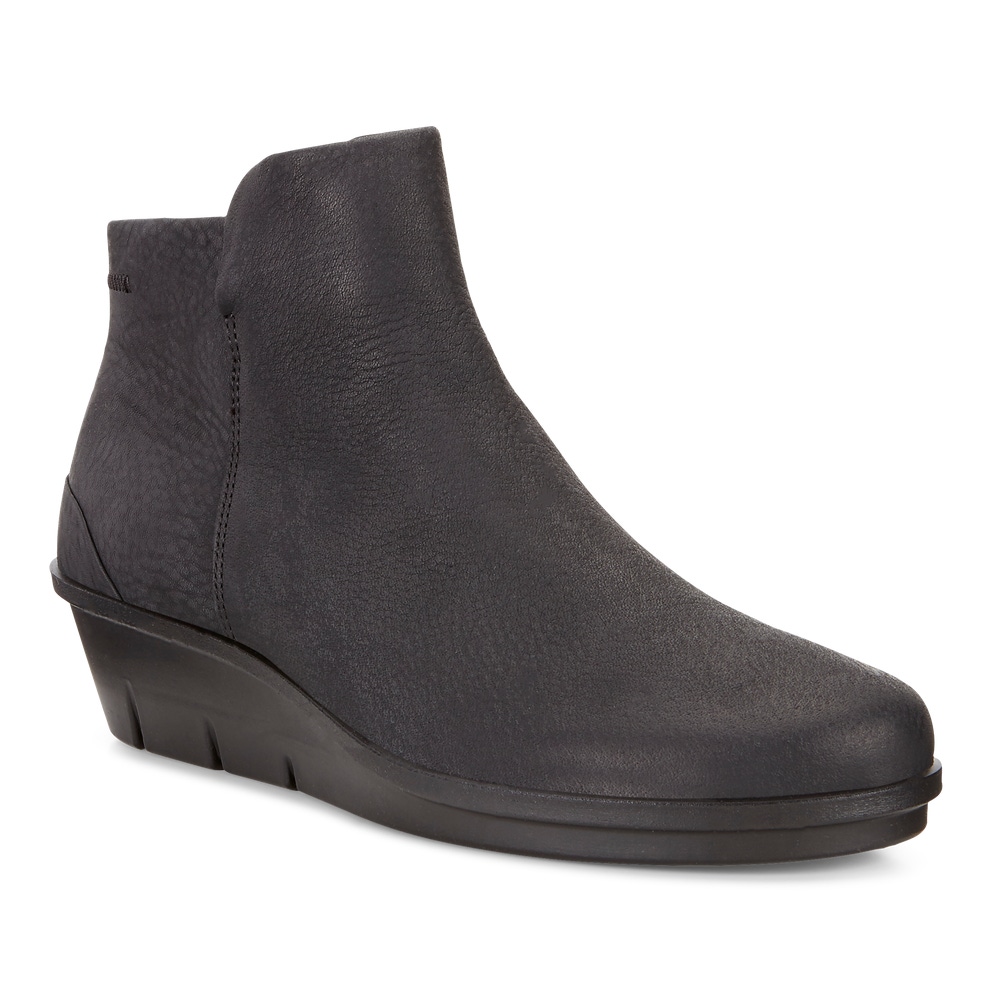 Women's ECCO® Nubuck Skyler Ankle Boot Wedge - Black - Main