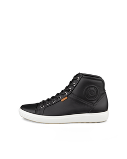 Women's ECCO® Soft 7 Leather High-Top Sneaker - Black - Outside