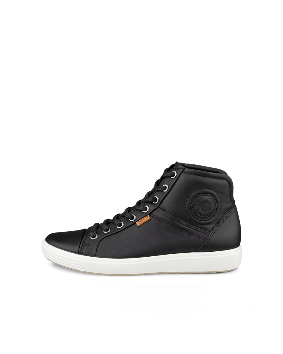 Women s ECCO Soft 7 Leather High Top Sneaker Black