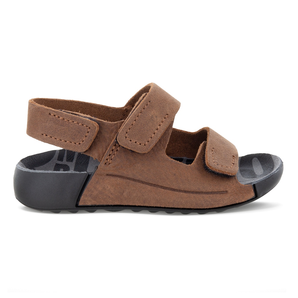 Kids' ECCO® Cozmo Nubuck Two Strap Sandal - Brown - Outside