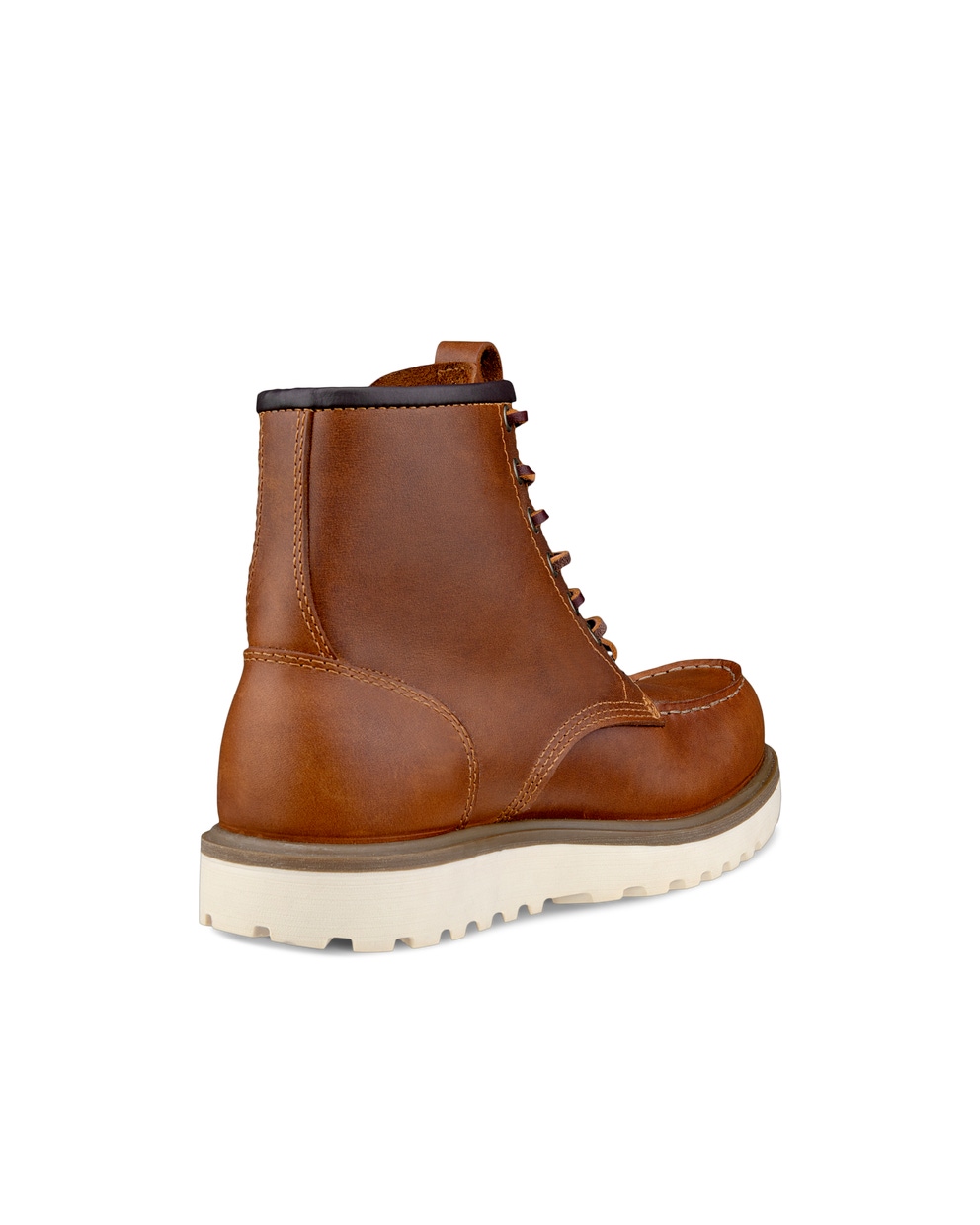 Men's ECCO® Staker Leather Moc-Toe Boot - Brown - Back