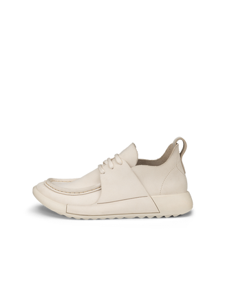 Women's ECCO® Cozmo Nubuck Moc-Toe Shoe - Beige - Outside