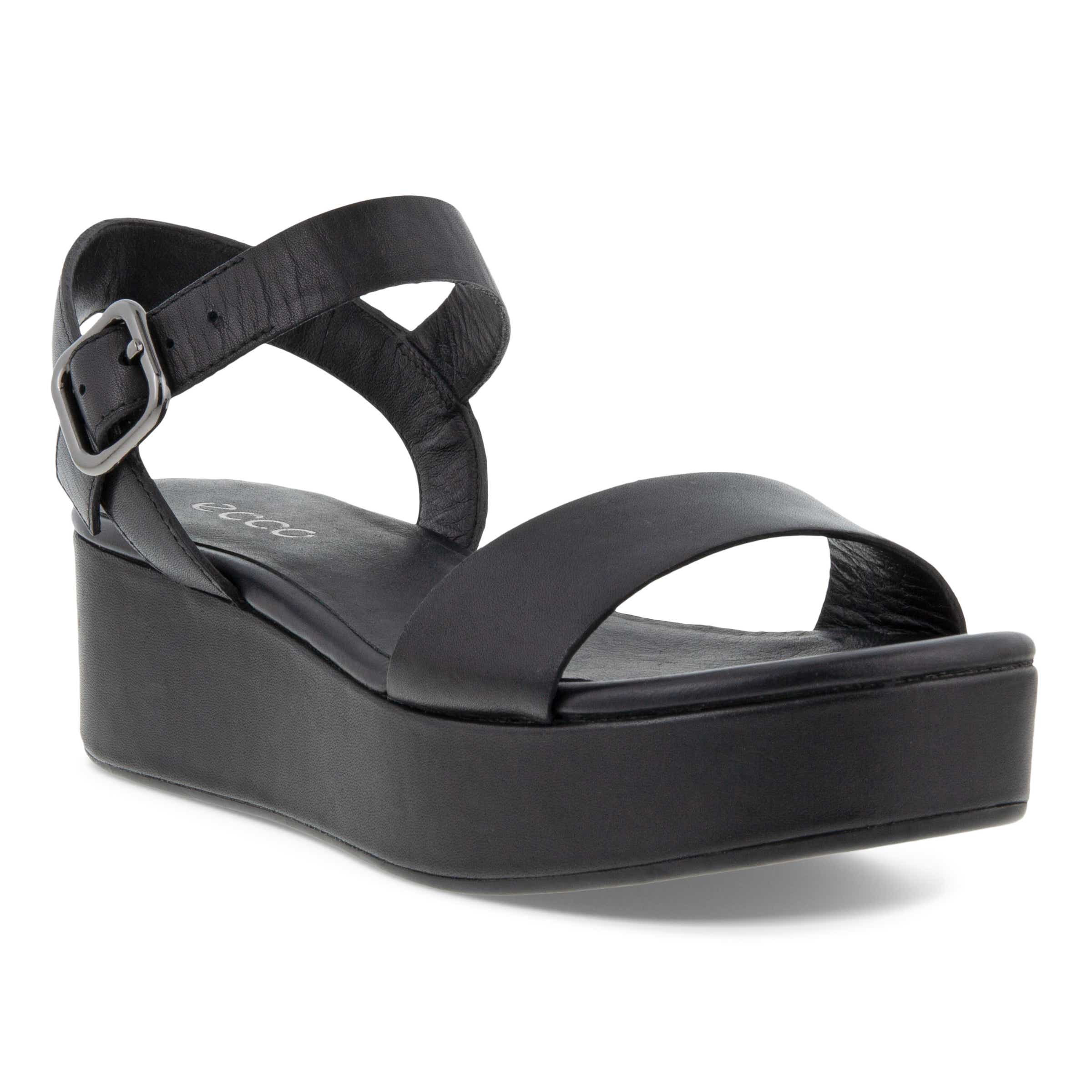 ECCO Elevate Plateau ウィメンズ レザーフラットサンダル - Black - Main