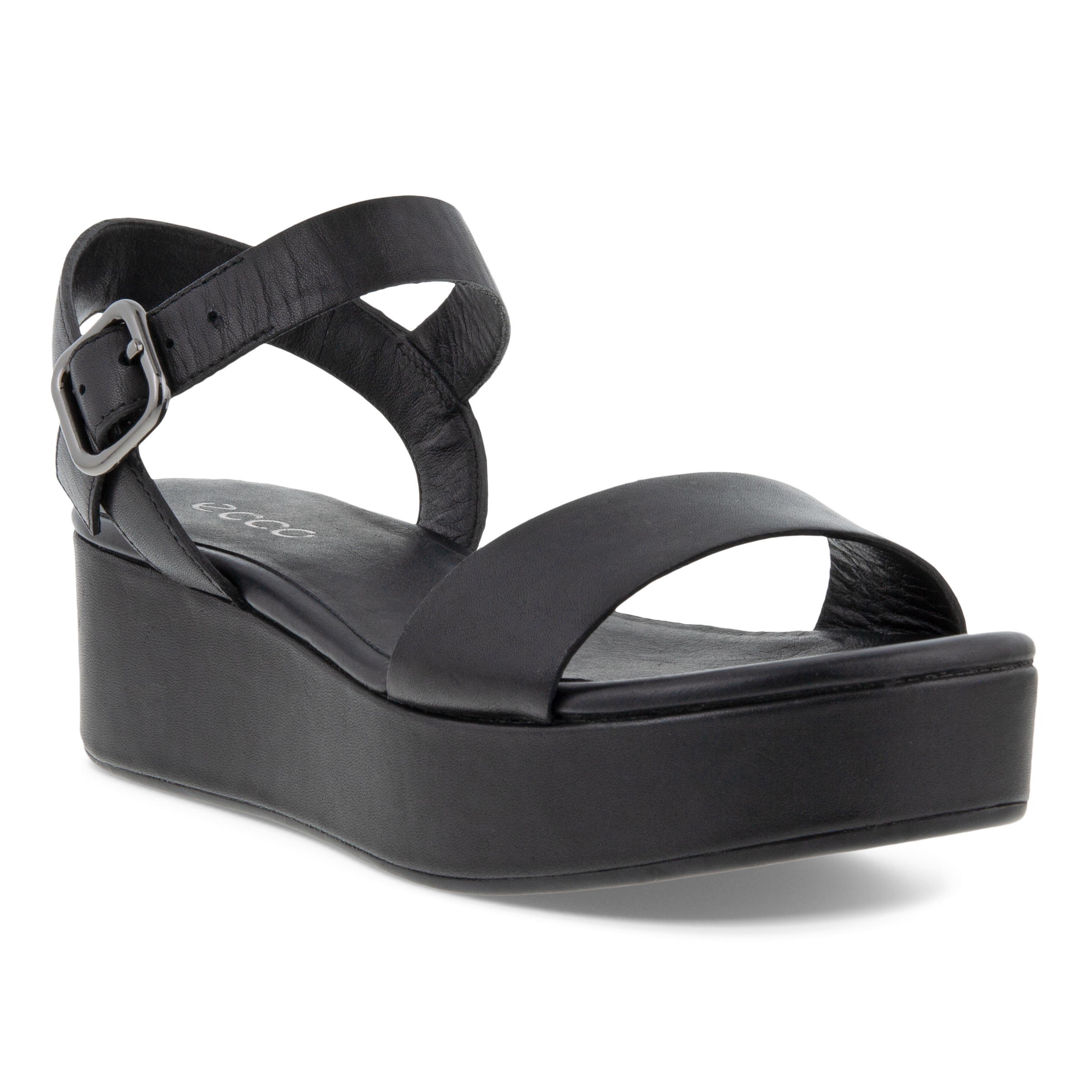 ECCO Elevate Plateau ウィメンズ レザーフラットサンダル - Black - Main