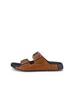 Men's ECCO® Cozmo Leather Buckle Two Strap Sandal  - Brown - Outside