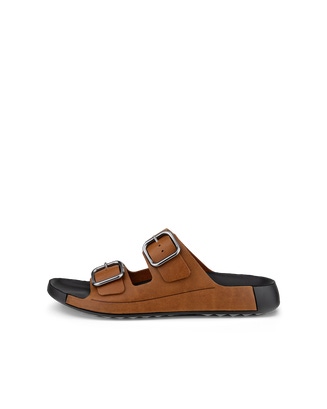 Men's ECCO® Cozmo Leather Buckle Two Strap Sandal  - Brown - Outside