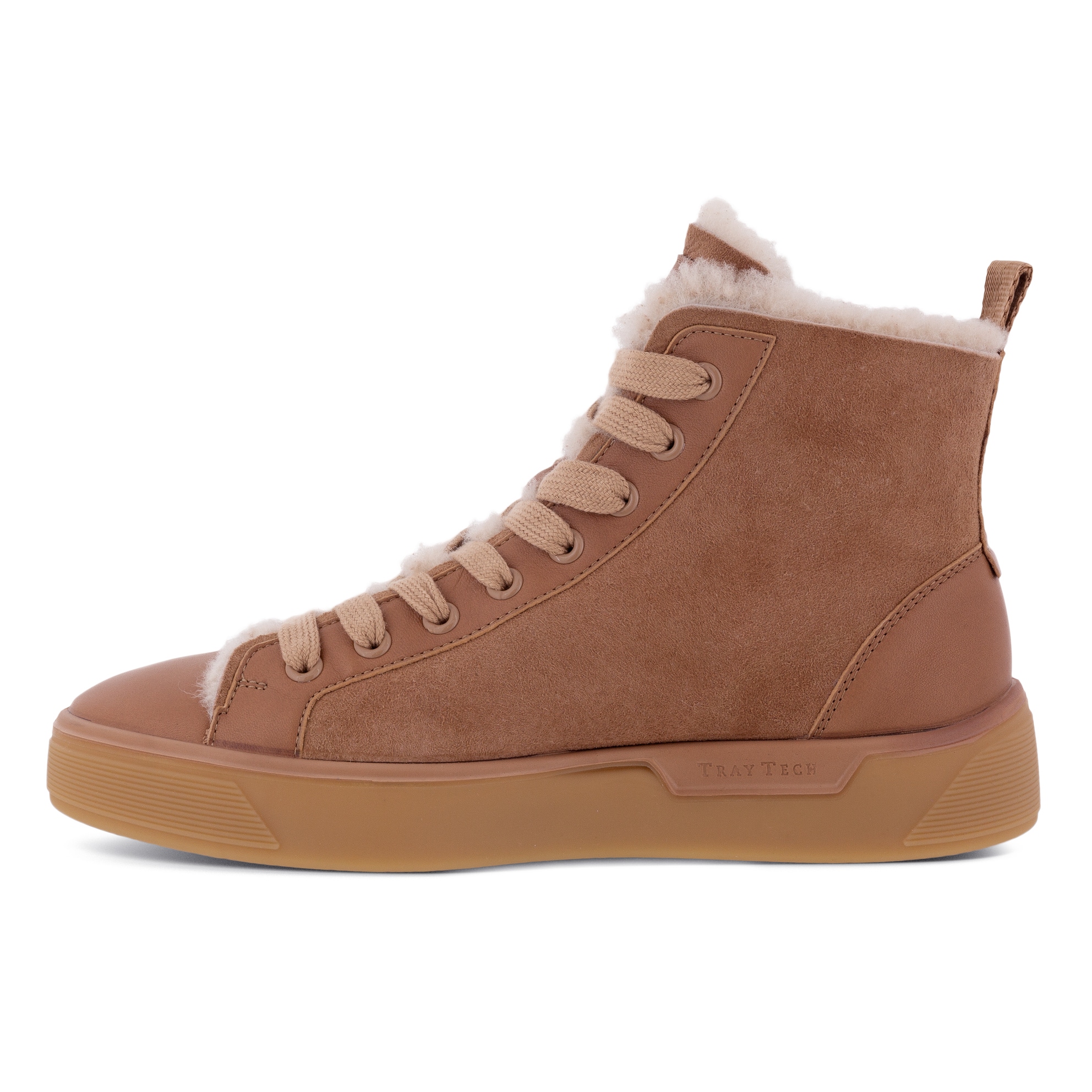 Women's ECCO® Street Tray Suede High-Top Sneaker - Brown - Inside