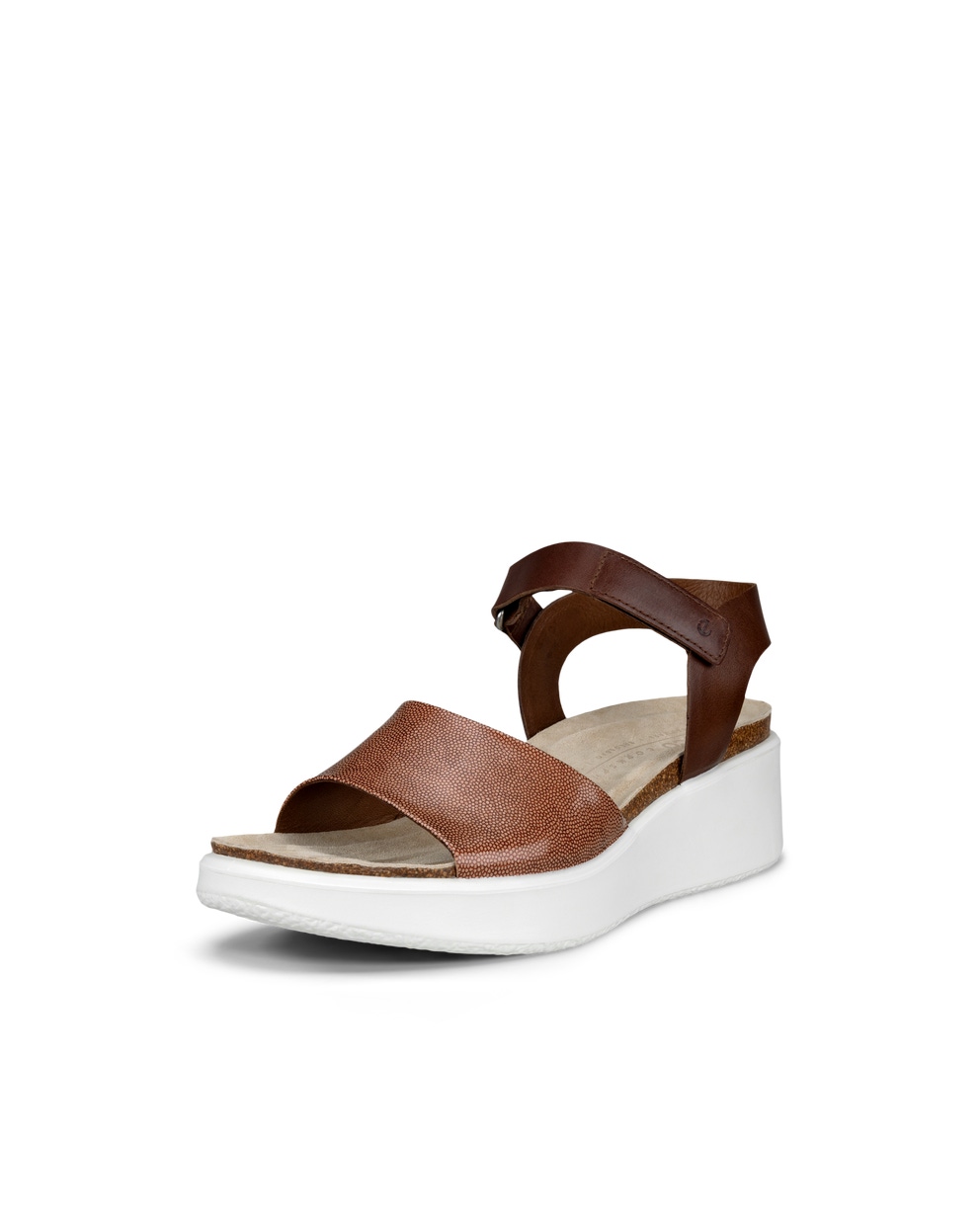 Women's ECCO® Flowt Leather Cork Heeled Wedge Sandal - Brown - Main