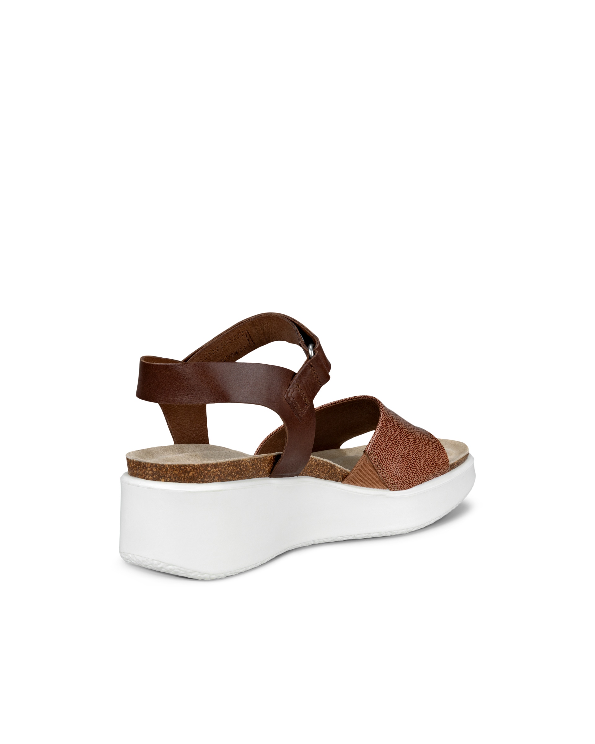 Women's ECCO® Flowt Leather Cork Heeled Wedge Sandal - Brown - Back