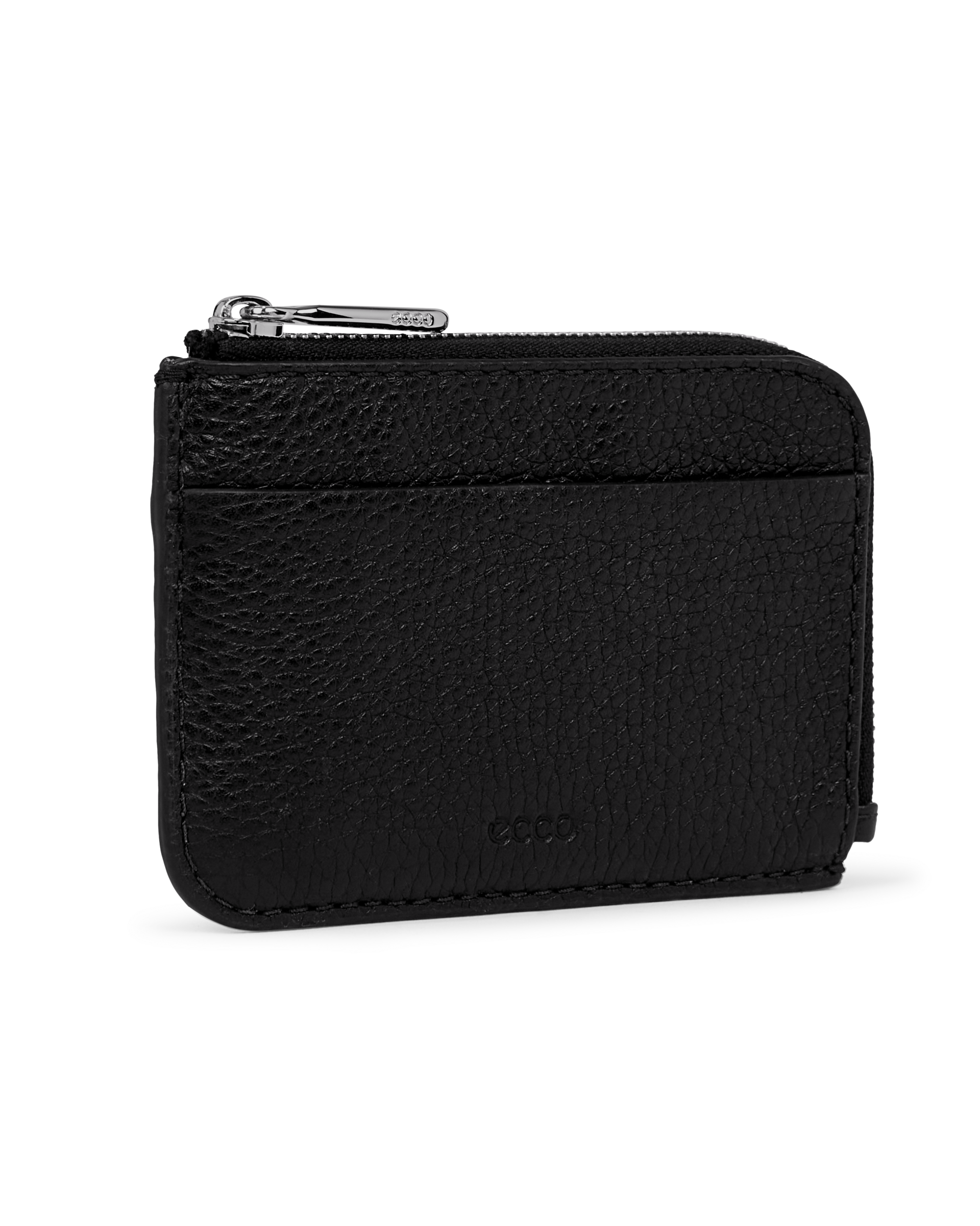 ECCO® Zipped Pebbled Leather Card Case - Black - Main