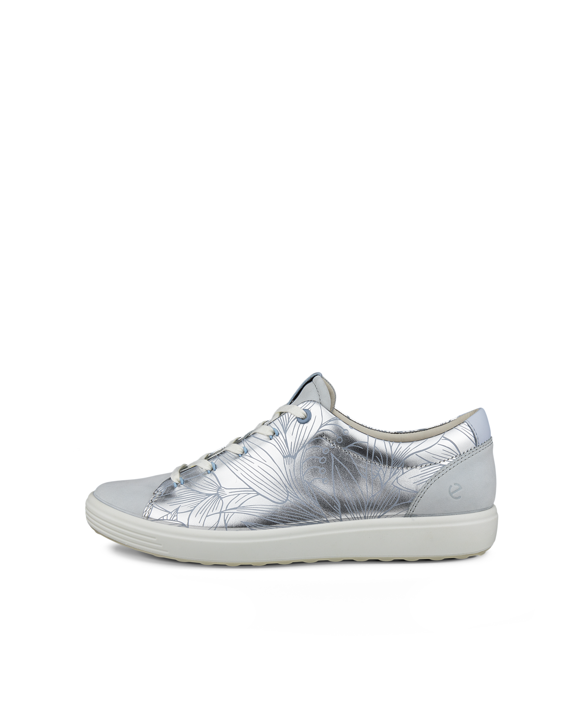 Women's ECCO® Soft 7 Leather Lace-Up Shoe - Silver - Outside