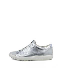 Women's ECCO® Soft 7 Leather Floral Shoe - Silver - Outside