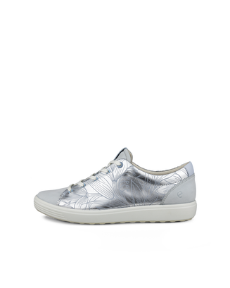 Women's ECCO® Soft 7 Leather Lace-Up Shoe - Silver - Outside