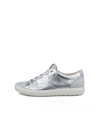 Women's ECCO® Soft 7 Leather Floral Shoe - Silver - Outside