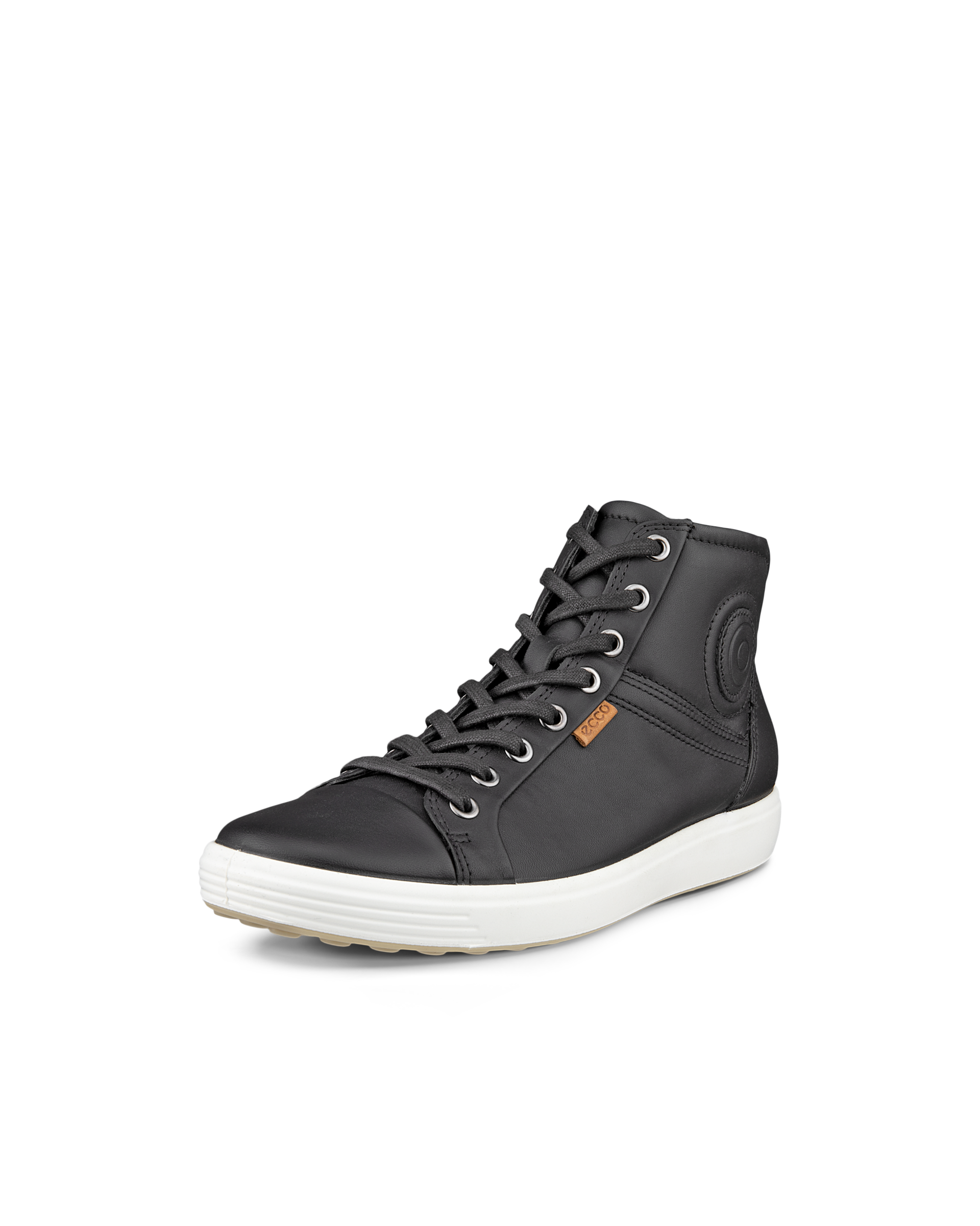 Women's ECCO® Soft 7 Leather High-Top Sneaker - Black - Main