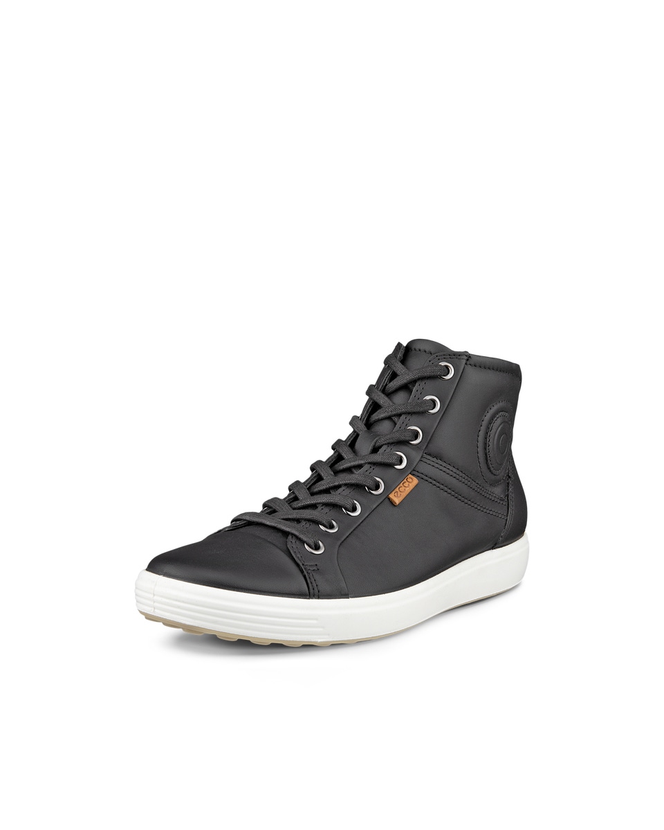 Women s ECCO Soft 7 Leather High Top Sneaker Black