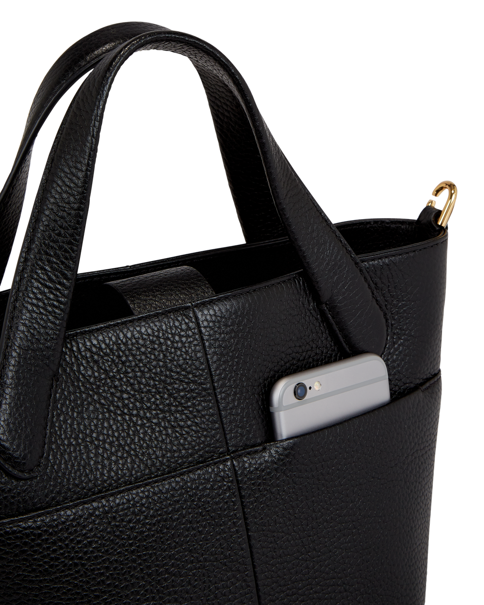 ECCO® Tote S Pebbled Leather Tote Bag - Black - Detail-2